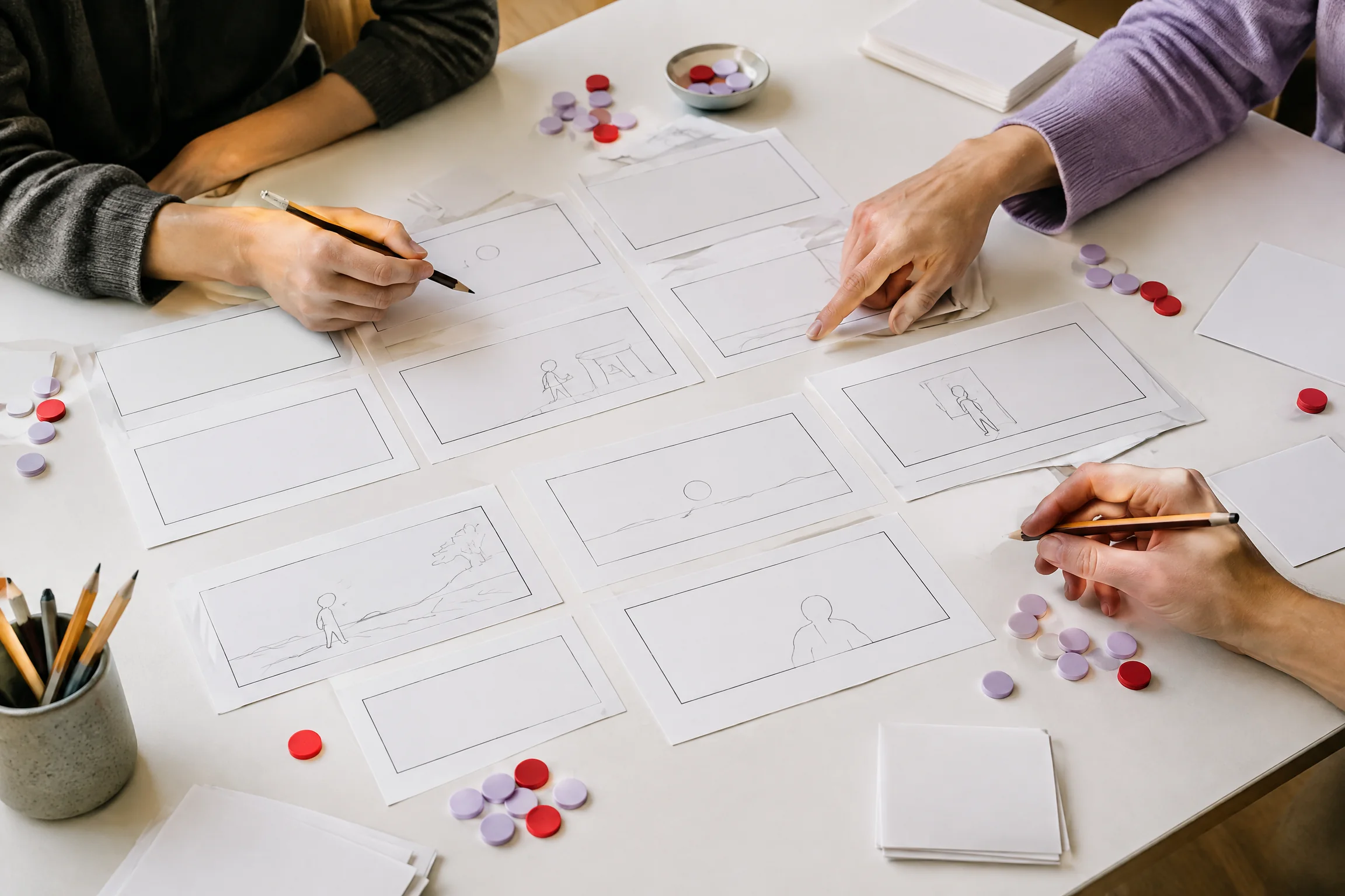 Animation story cards on a table