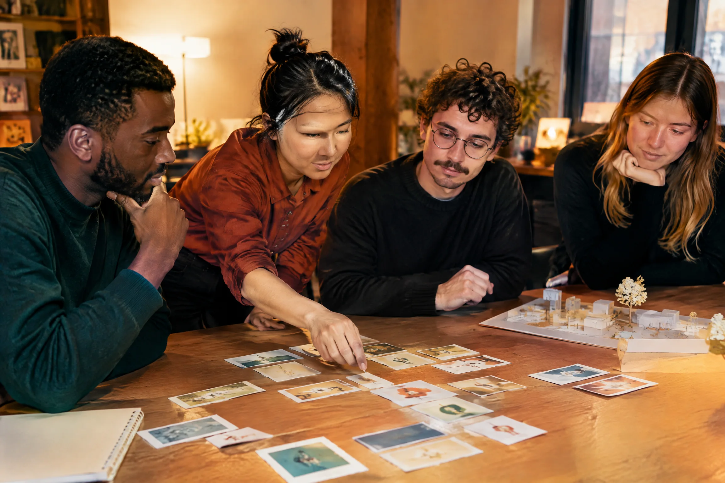Team reviewing motion cards